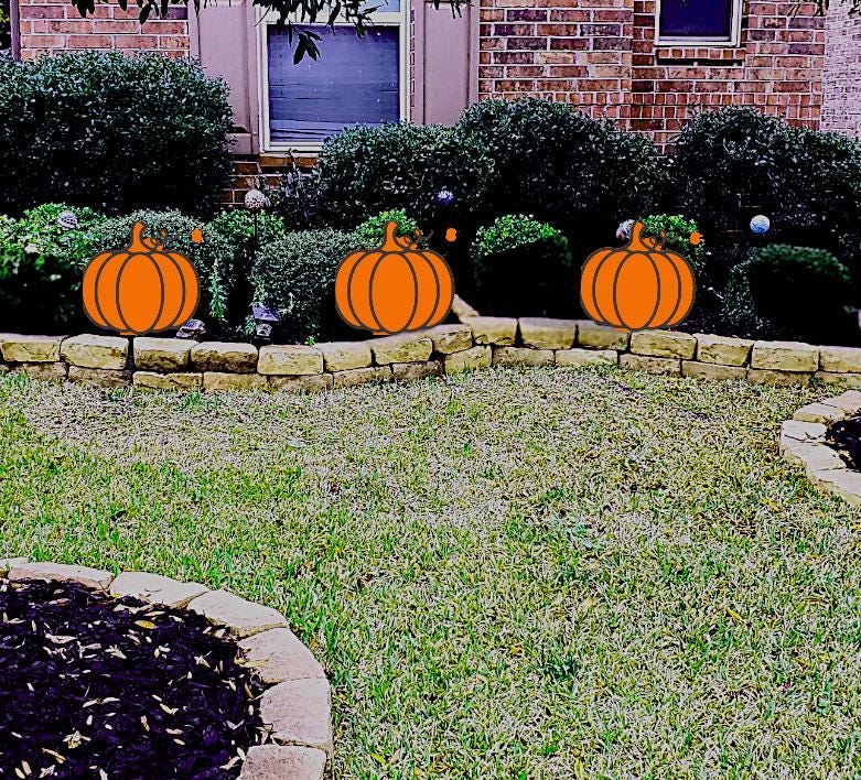 Pumpkin Yard Art: Handpainted Fall Decor Easy Setup Included Weatherproofed
