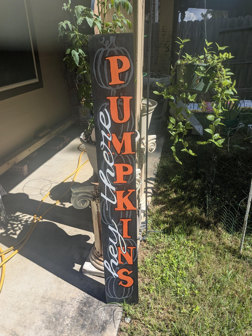 Hey There Pumpkins'  Hand painted Wooden Porch Leaner Sign - 48/60 inch