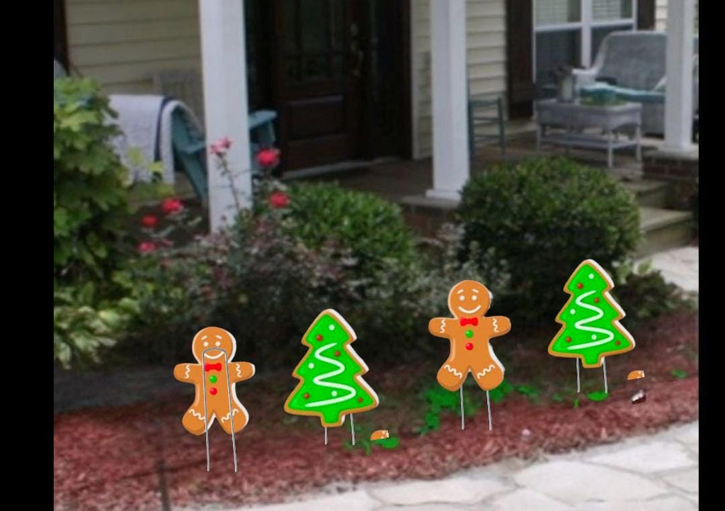 Gingerbread Man and Christmas tree pathway marker wooden cutouts Yard Art Easy setup