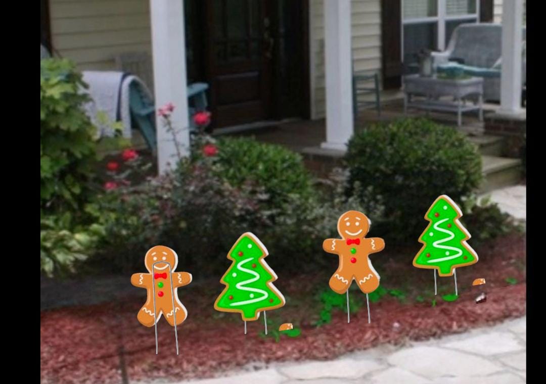 Gingerbread Man and Christmas tree pathway marker wooden cutouts Yard Art Easy setup