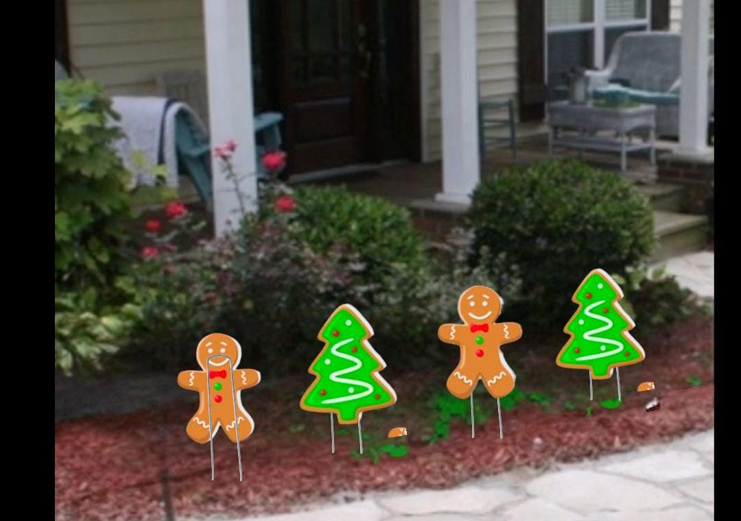 Gingerbread Man and Christmas tree pathway marker wooden cutouts Yard Art Easy setup