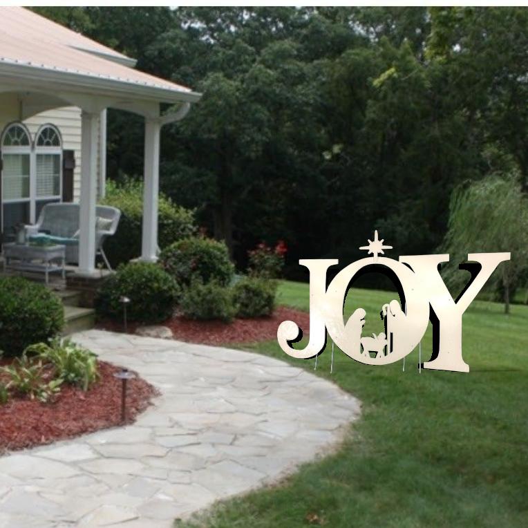 Large JOY with Nativity Wooden Yard Art
