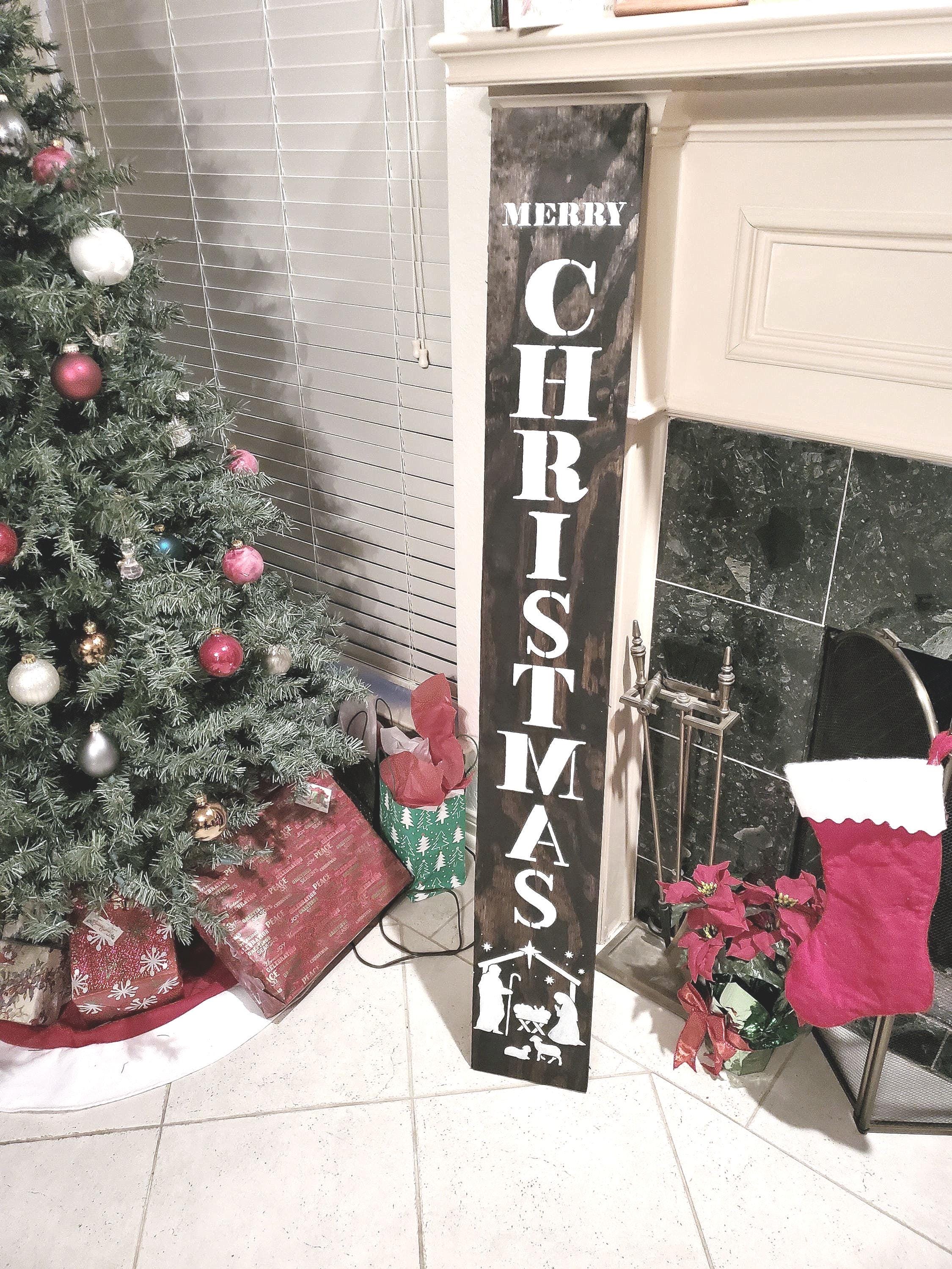 Nativity Christmas Porch Sign: Weatherproof Wooden Leaner with Burlap Bow