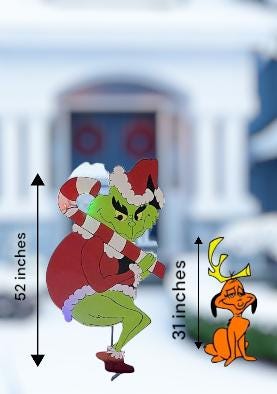Candy Cane Grinch Wooden Yard Art Christmas Decorations Weatherproof  52 inch