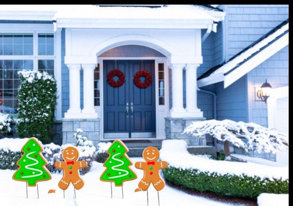 Gingerbread Man and Christmas tree pathway marker wooden cutouts Yard Art Easy setup