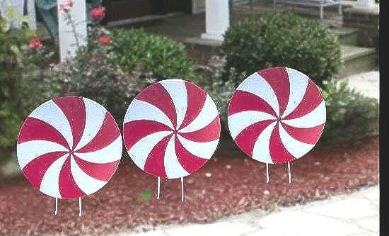 Glittered Peppermint Christmas  pathway marker wooden cutouts Yard Art Easy setup