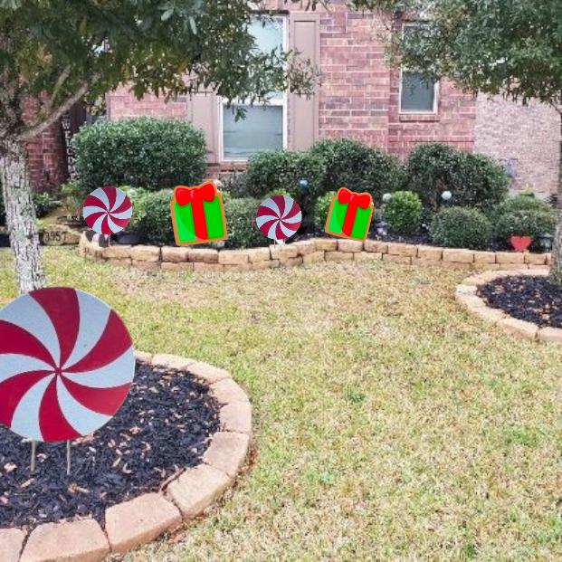 Glittered Peppermint Christmas  pathway marker wooden cutouts Yard Art Easy setup